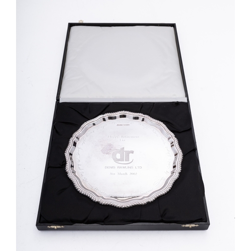 200 - An Elizabeth II silver presentation salver by A.C, Sheffield 2002, of classic form, engraved 'Happy ... 