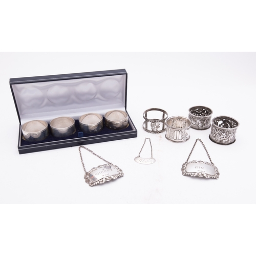 23 - A mixed group of silver including; a cased set of four Elizabeth II silver napkin rings by J P over ... 