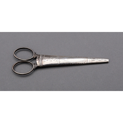 261 - An early 19th century silver scissor case possibly by John Turner Birmingham circa 1800, makers mark... 