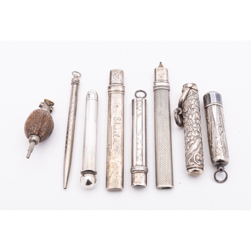 264 - A mixed group of silver and silver plated pencils including; a Sampson Mordan & Co pull out pencil C... 