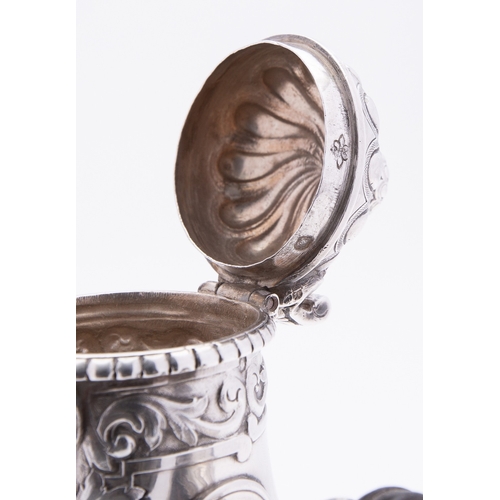 319 - A French silver chocolatier, marked on the lid and body with a Fleur-de-lis also marked to the neck ... 