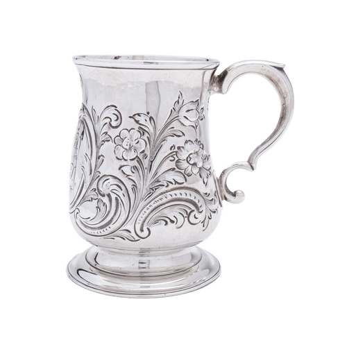 339 - A George II silver mug by John Langlands I, Newcastle 1757, of baluster form, later decoration engra... 