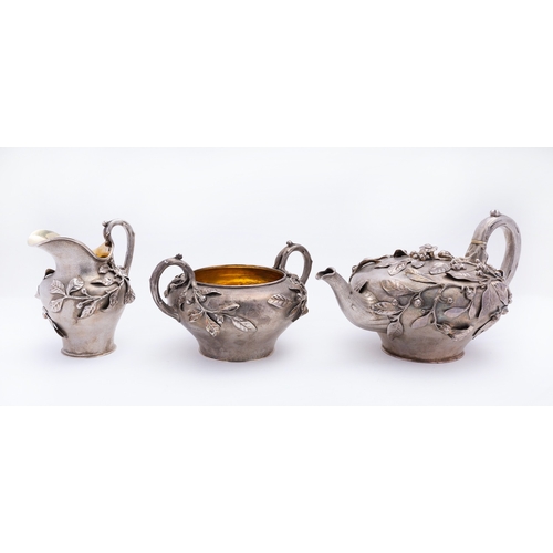 350 - A William VI silver three piece tea service by Benjamin Smith III, London  1831, comprising; a tea p... 