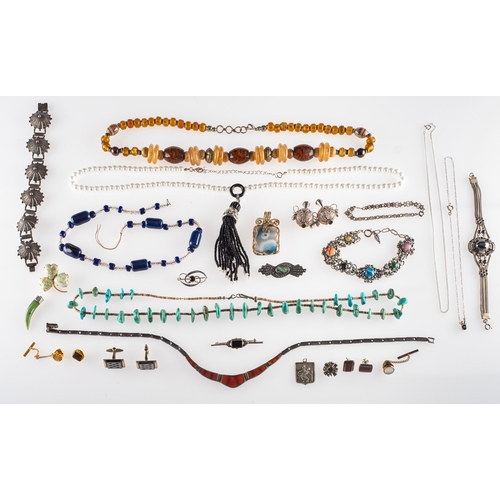 427 - A mixed group of costume & silver jewellery, including bead necklaces; faux pearls; bracelets; brooc... 