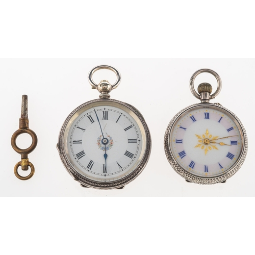 450 - Two antique silver pocket watches, both with ornately engraved cases; the larger of the two with a w... 