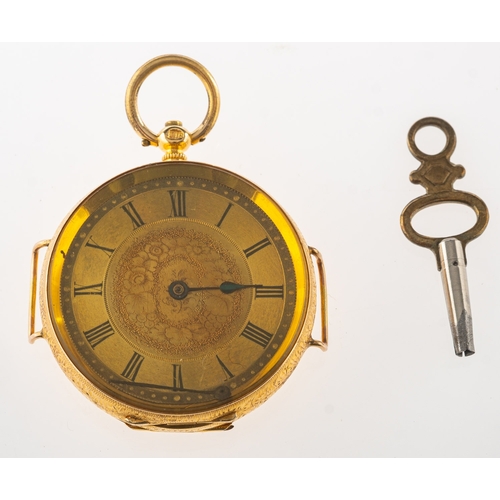 454 - An 18K gold lady's wrist/pocket watch the open-faced gold pocket watch now fitted with wristwatch lu... 