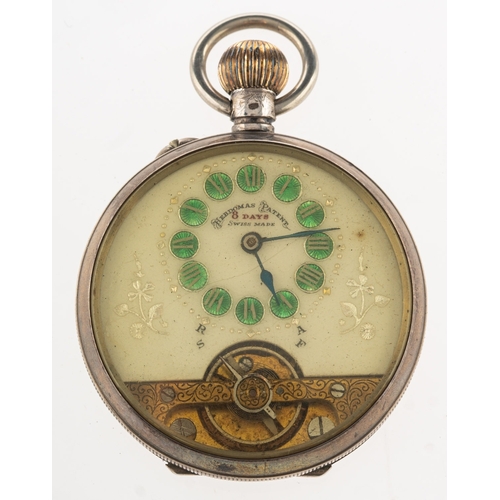 461 - Hebdomas a silver pocket watch having a visible escapement to the dial signed Hebdomas, Patent, 8 Da... 