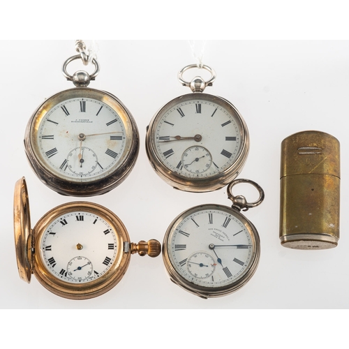 462 - American Waltham Watch Co, an open-faced silver pocket watch the dial having black Roman numerals an... 