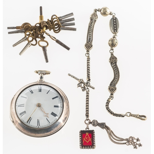 463 - Jackson & Son, Tenterden, a silver pair-cased Masons pocket watch the fusee movement having an engra... 