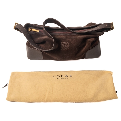 535 - Loewe. A brown suede Loewe Anagram shoulder bag, with adjustable should strap, logo monogrammed to t... 