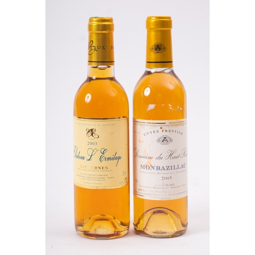 600 - Half bottle, Mont Bazillac 2005 and half bottle L'Ermitage Sauternes.