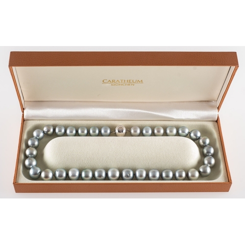 623 - A Tahitian pearl necklace, a string of silver grey Tahitian pearls, pearls range from approx. 12.3mm... 