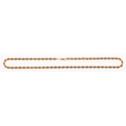 633 - A 9ct yellow gold twisted rope chain, UK import mark to jump ring, length approx. 62.0cm, 90.0grams.