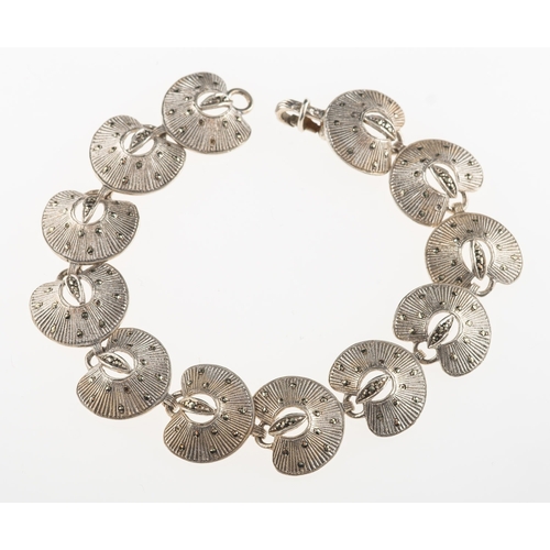 686 - Theodor Fahrner.  An Art Deco bracelet, of fan form set with marcasite, marked to verso with makers ... 