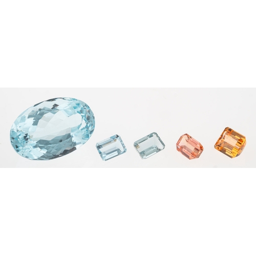 752 - A group of five loose semi-precious gemstones to include: A loose oval-cut blue topaz, approx. 36.10... 