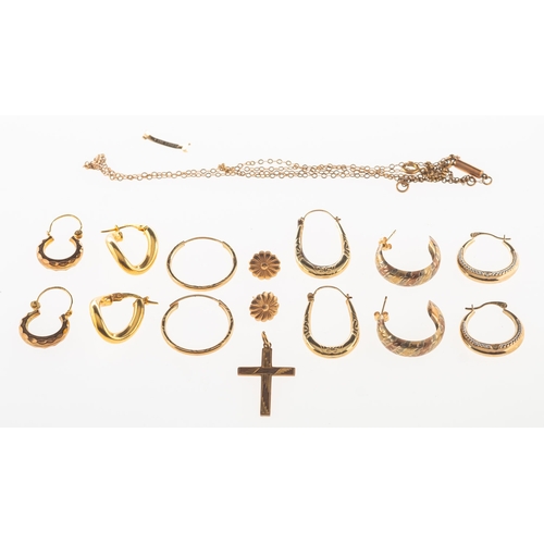 784 - A mixed group of jewellery, including five pairs of hoop earrings of various designs, either marked ... 