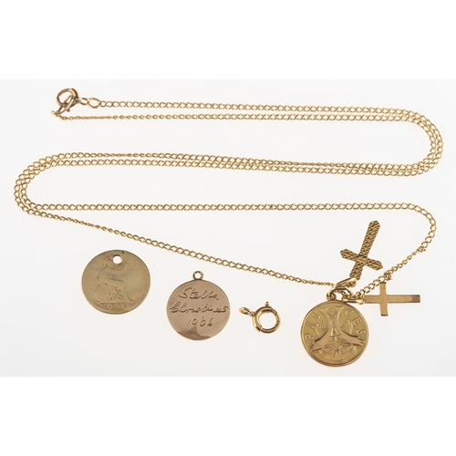 788 - A mixed group of jewellery, including a 9ct gold Pisces pendant, UK hallmark, two cross pendants, on... 