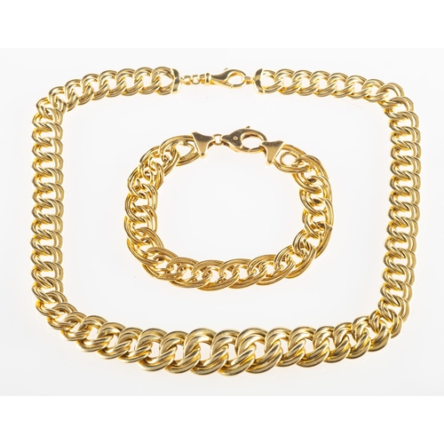 836 - A double-curb link necklace and similar bracelet, a necklace of graduated double-curb links, marked ... 