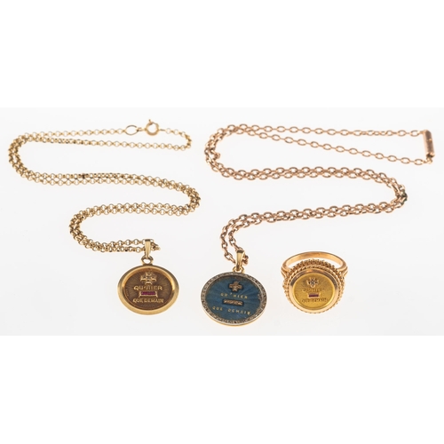 895 - A group of French 'love' charm jewellery, including a circular pendant engraved with 'Qu'Hier, Que D... 