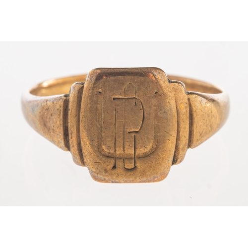 901 - A signet ring, monogrammed to the front, marked 9ct, size U1/2, 3.5grams.