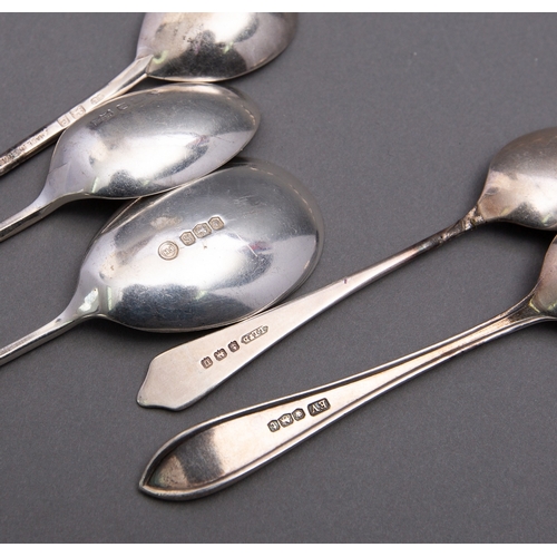 93 - A mixed group of silver teaspoons including; two sets of six seal top spoons, six coffee spoons and ... 