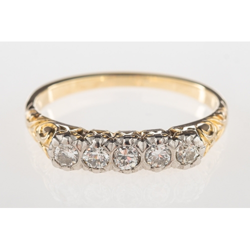 945 - A five stone diamond ring, bezel and grain set with five older brilliant-cut diamonds, diamonds appr... 