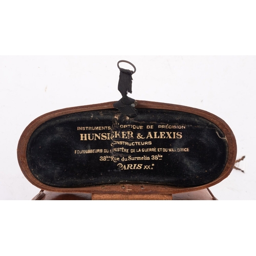 260A - A pair of WWII binoculars , maker Hunsiker & Alexis, Paris, black finish, signed as per title  numbe... 