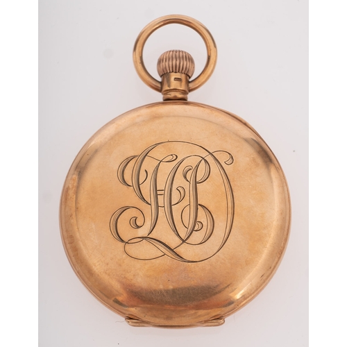 458 - J.W. Benson, a 9ct gold half-hunter pocket watch the white enamel dial having black Roman numerals, ... 