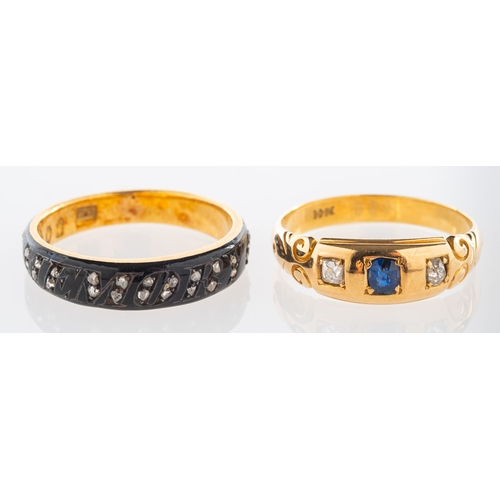 868 - A Victorian 18ct gold memorial ring and a sapphire and diamond ring, an 18ct gold Victorian memorial... 