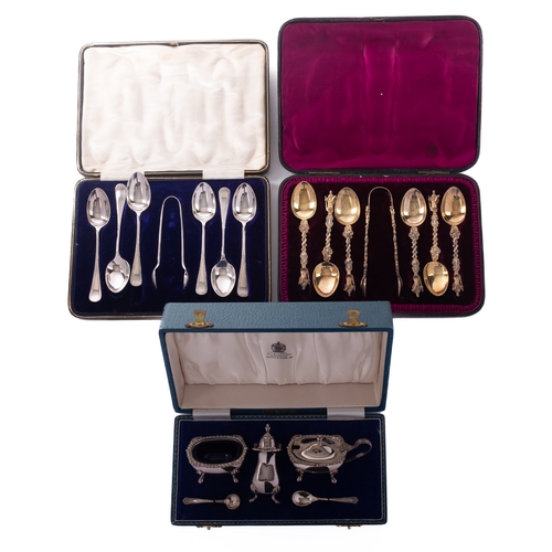 95 - A Victorian cased set of six silver gilt teaspoons and sugar tongs by John Aldwinckle & Thomas Slate... 