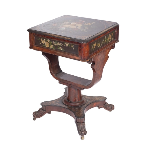 1008 - Gillow & Co - An early Victorian mahogany and painted slate top work table, the square top with a bo... 