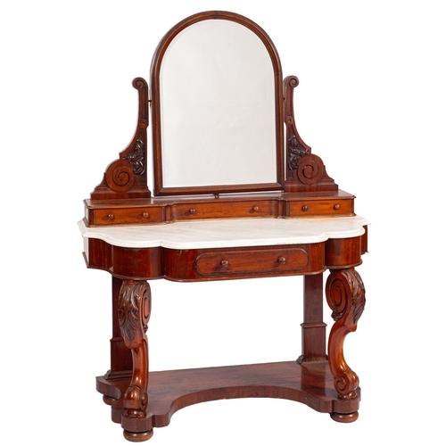 1011 - A Victorian mahogany and marble topped dressing table, by Ogden of Manchester, circa 1875; with angl... 