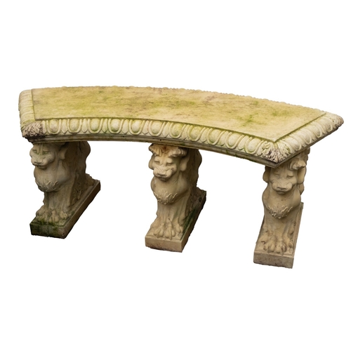 1184 - A stone composition garden exedra seat, in Neoclassical taste, modern; of curved form, with egg-and-... 