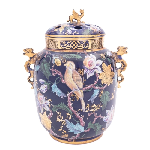 136 - An early 19th century Ironstone pot-pourri vase and cover, probably Mason's with dragon handles, ena... 