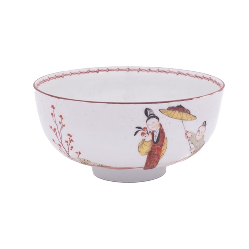 182 - A Champion's Bristol bowl painted with an Oriental garden scene with two elegant Chinese ladies, one... 