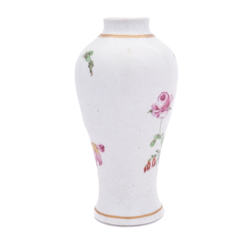 209 - A Plymouth baluster vase painted in bright enamels with a flower spray, leafy sprigs and a large but... 