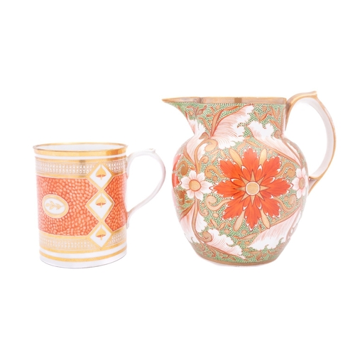 228 - An early 19th century English porcelain jug and a similar Worcester mug both decorated in the Imari ... 