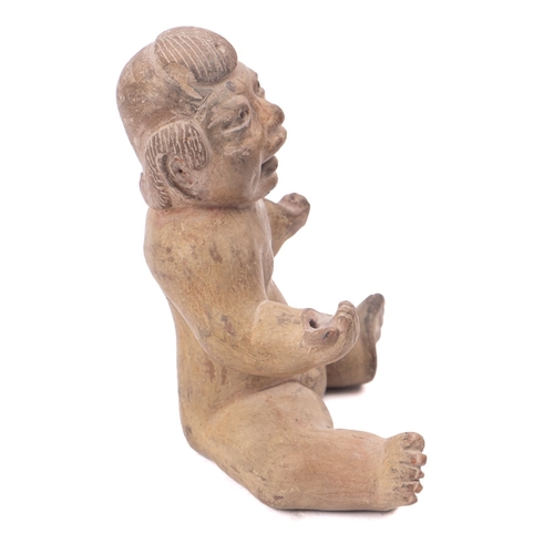 271 - A Pre-Columbian pottery figure, in Olmec style, probably 1st millennium BC; portrayed nude and seate... 