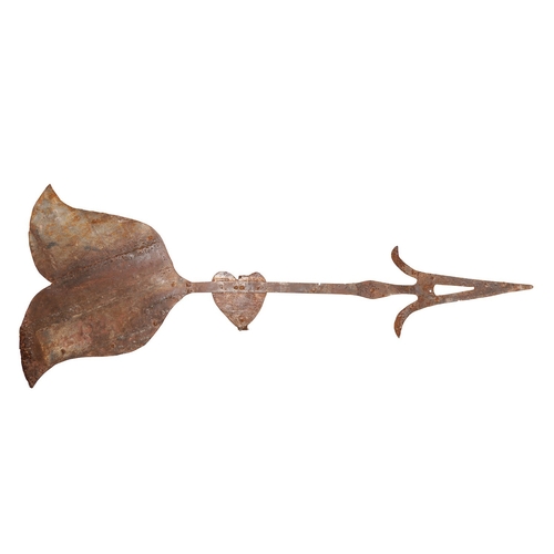 297 - A sheet iron weather vane, probably Dutch, 19th century; modelled as an arrow piercing a heart, with... 