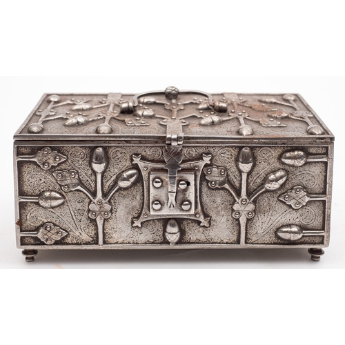 303 - An Arts & Crafts steel casket in 16th century taste, late 19th century; the hinged cover, front, bac... 