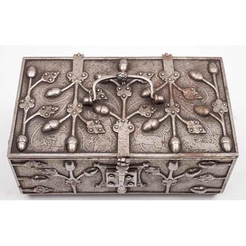 303 - An Arts & Crafts steel casket in 16th century taste, late 19th century; the hinged cover, front, bac... 