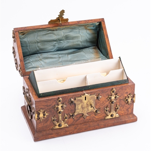 330 - A Victorian burr walnut and gilt metal mounted stationery casket, in Gothic style, mid 19th century;... 