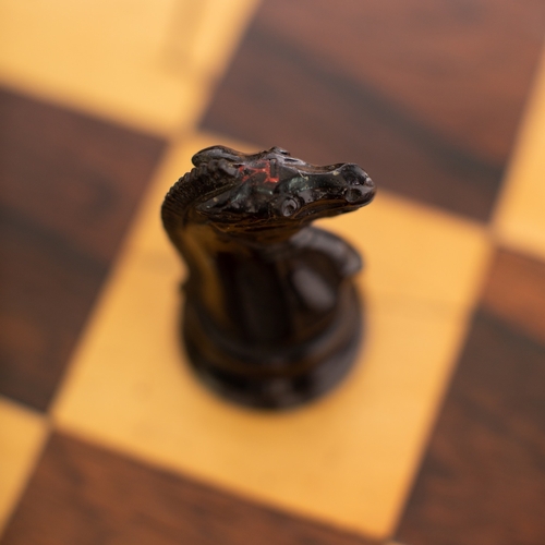 345 - A Staunton pattern boxwood and ebony chess set, possibly by Jaques & Son Ltd, London, early 20th cen... 