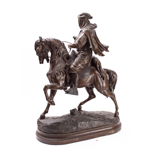 372 - After Emile Coriolan Hippolyte Guillemin, (French 1841-1907); a spelter group of a mounted huntsman,... 