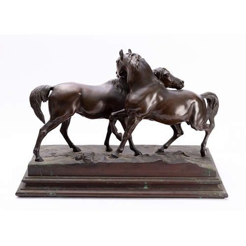 380 - After Pierre Jules Mene, (French 1810-1871), 'L'Accolade', a patinated electrotype equestrian group ... 