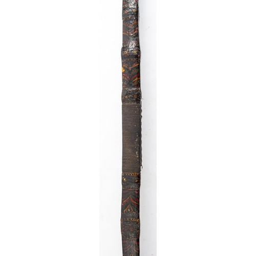 392 - A painted and lacquered wood longbow, perhaps South East Asian, 19th century; the tapering form with... 