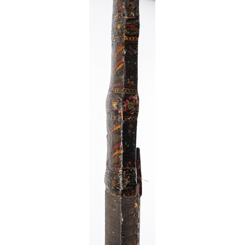 392 - A painted and lacquered wood longbow, perhaps South East Asian, 19th century; the tapering form with... 