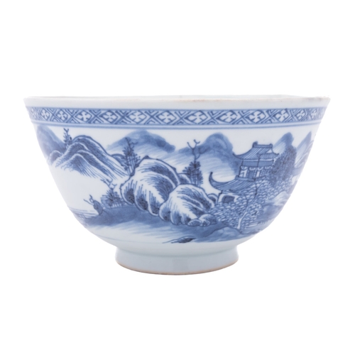 45 - A Chinese 'Nanking Cargo' blue and white pouring bowl, Qianlong with side handle and sparrow beak sp... 