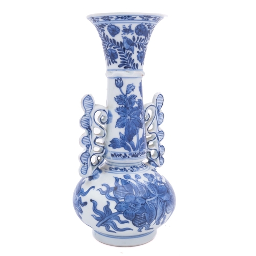 46 - A Chinese blue and white vase, Kangxi in the manner of Venetian glass with pierced wing handles, com... 