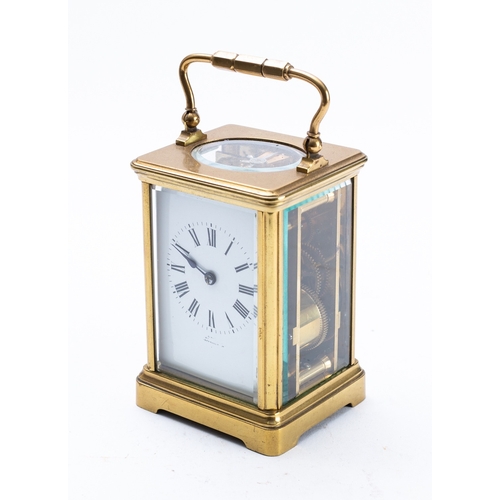 527 - Duverdry and Bloquel a late-Victorian brass carriage clock the eight-day duration movement having a ... 